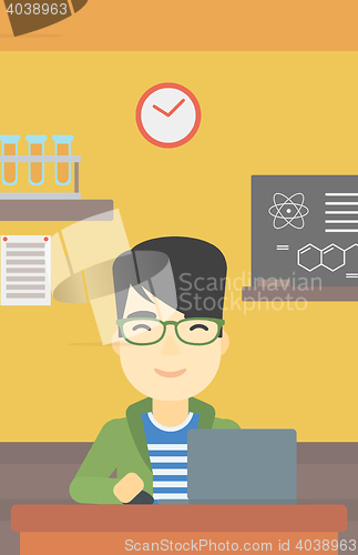 Image of Student working on laptop vector illustration.