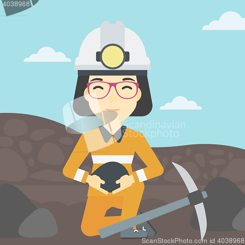 Image of Miner holding coal in hands vector illustration.