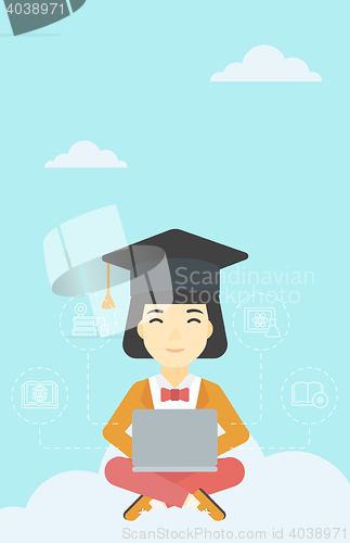 Image of Graduate sitting on cloud vector illustration.