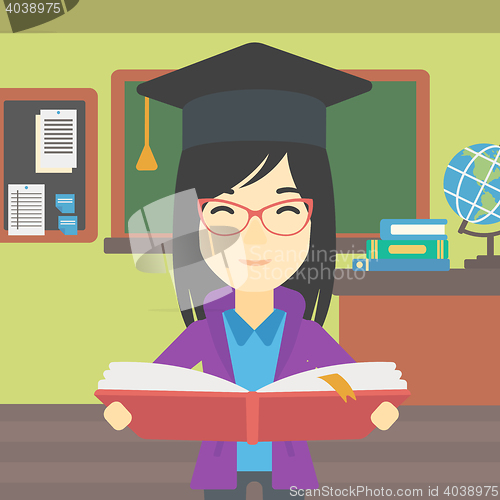 Image of Graduate with book in hands vector illustration.