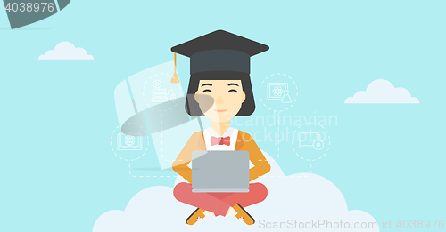 Image of Graduate sitting on cloud vector illustration.