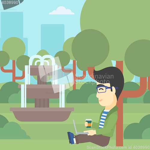 Image of Student using laptop for education.