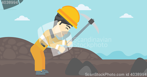 Image of Miner working with pickaxe vector illustration.