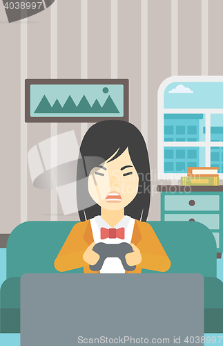 Image of Woman playing video game vector illustration.