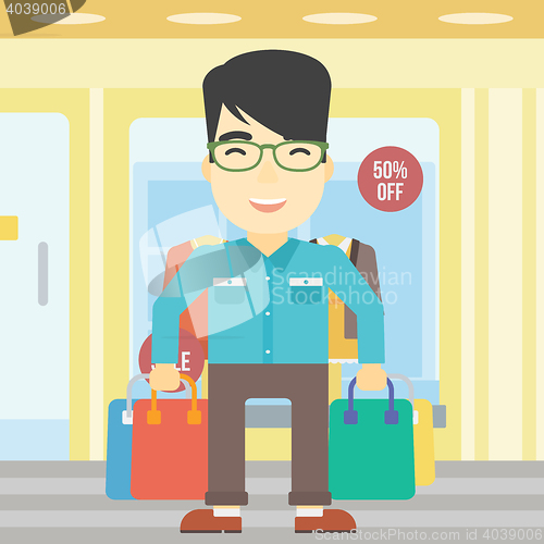 Image of Happy man with shopping bags vector illustration.