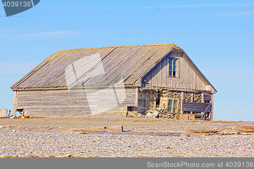 Image of Abandoned old hunting house in tundra of Novaya Zemlya archipelago