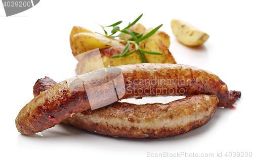 Image of grilled sausages and potatoes