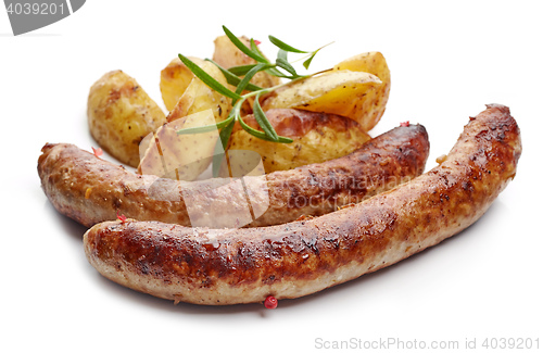 Image of grilled sausages and potatoes