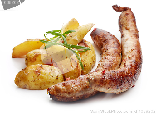 Image of grilled sausages and potatoes
