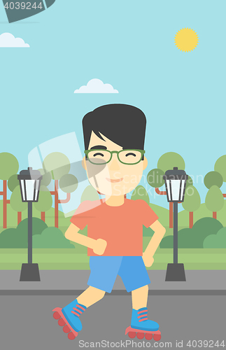 Image of Sporty man on roller-skates vector illustration.