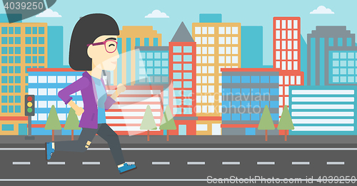 Image of Sportive woman jogging vector illustration.