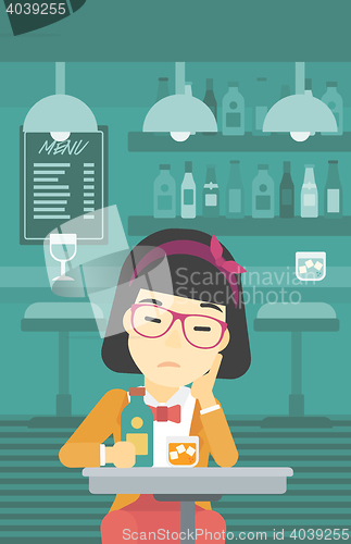 Image of Woman drinking at the bar vector illustration.