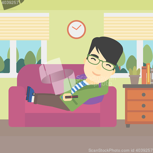 Image of Man lying on sofa vector illustration.