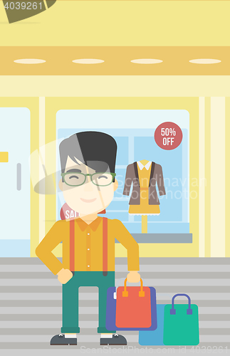 Image of Happy man with shopping bags vector illustration.