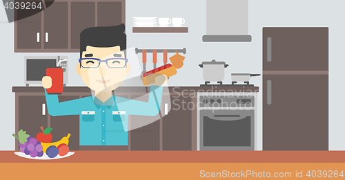 Image of Man eating fast food vector illustration.