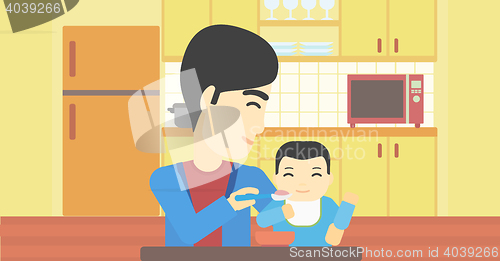 Image of Father feeding baby.