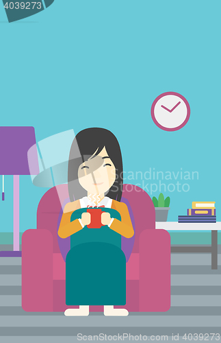 Image of Woman drinking coffee or tea vector illustration.