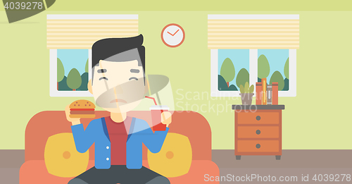 Image of Man eating hamburger vector illustration.