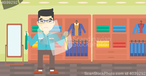Image of Customer choosing necktie vector illustration.
