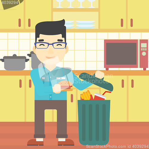 Image of Man throwing junk food vector illustration.