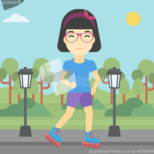 Image of Sporty woman on roller-skates vector illustration.