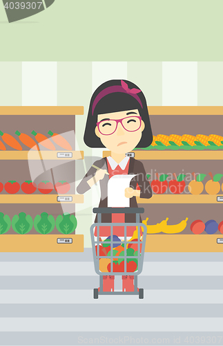 Image of Woman with shopping list vector illustration.