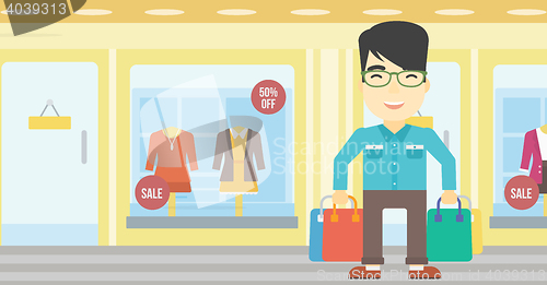 Image of Happy man with shopping bags vector illustration.