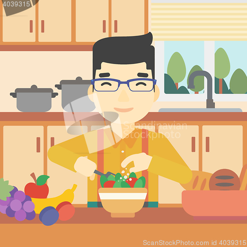 Image of Man cooking vegetable salad vector illustration.