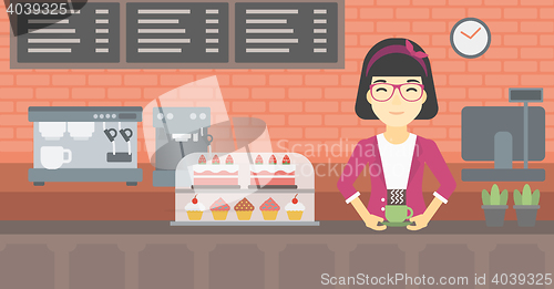 Image of Woman making coffee vector illustration.