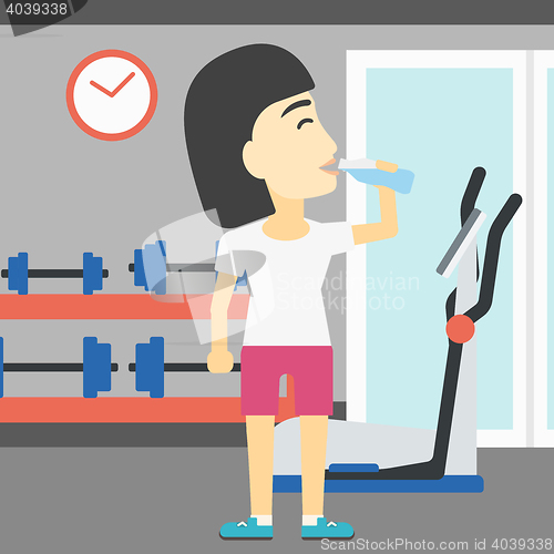 Image of Sportive woman drinking water vector illustration.