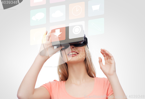 Image of woman in virtual reality headset or 3d glasses