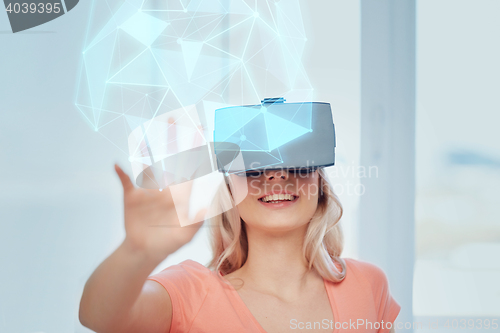 Image of woman in virtual reality headset or 3d glasses