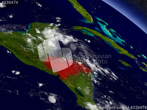 Image of Honduras from space highlighted in red