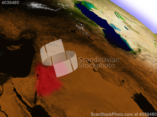 Image of Jordan from space highlighted in red