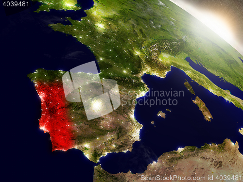 Image of Portugal from space highlighted in red