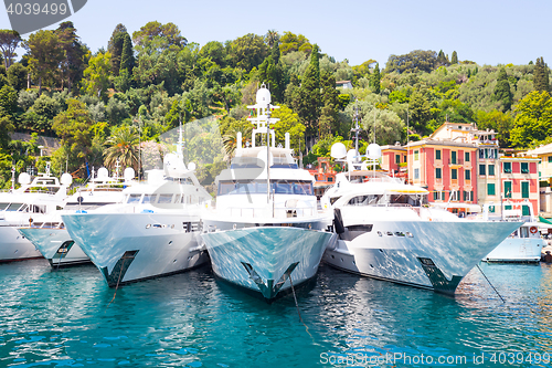 Image of Portofino, Italy - Summer 2016 - Three luxury Yacht