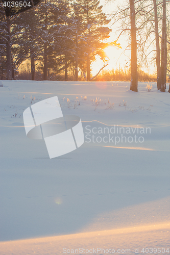 Image of landscape. weather, snowdrifts in the foreground