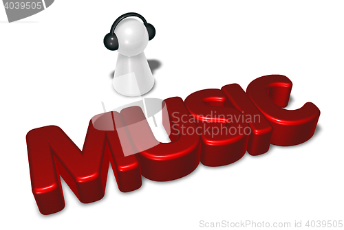 Image of music tag and pawn with headphones - 3d rendering