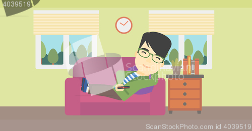 Image of Man lying on sofa vector illustration.