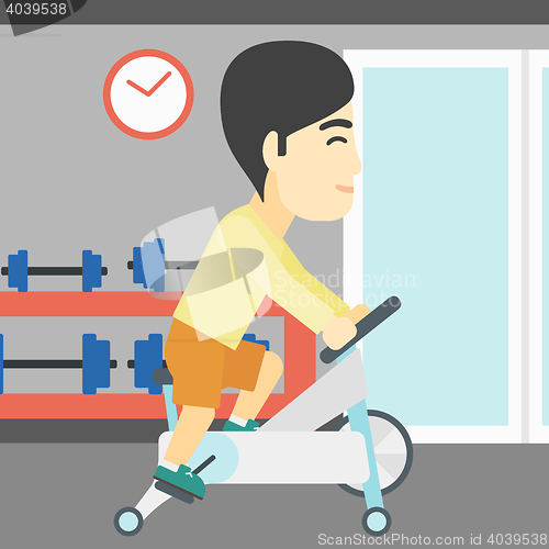 Image of Man riding stationary bicycle vector illustration.