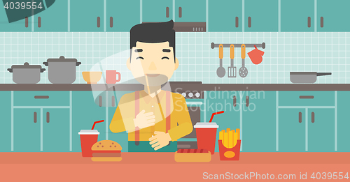 Image of Satisfied man eating fast food.