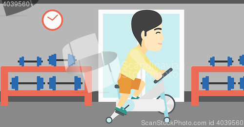 Image of Man riding stationary bicycle vector illustration.