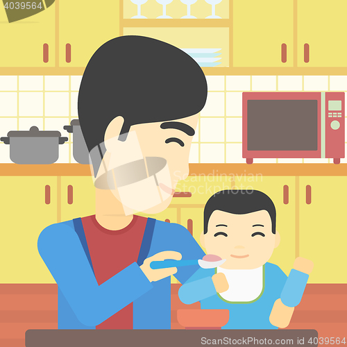 Image of Father feeding baby vector illustration.