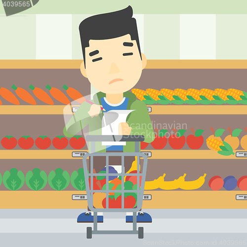 Image of Man with shopping list vector illustration.