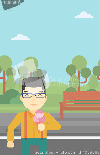 Image of Man eating ice cream vector illustration.