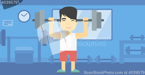 Image of Man lifting barbell vector illustration.