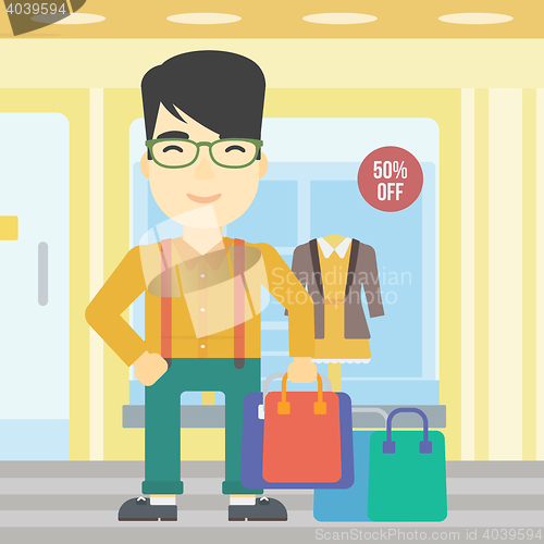 Image of Happy man with shopping bags vector illustration.