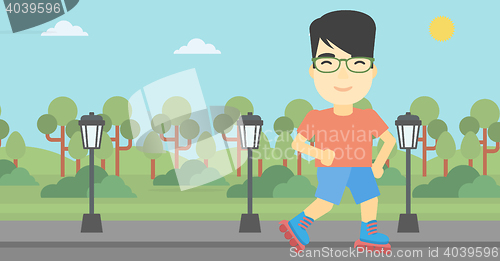 Image of Sporty man on roller-skates vector illustration.