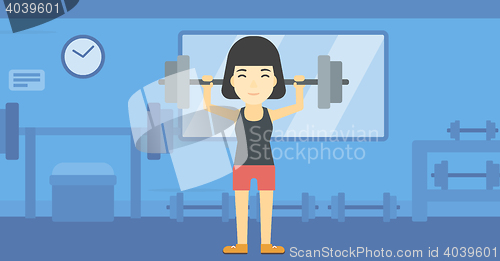 Image of Woman lifting barbell vector illustration.