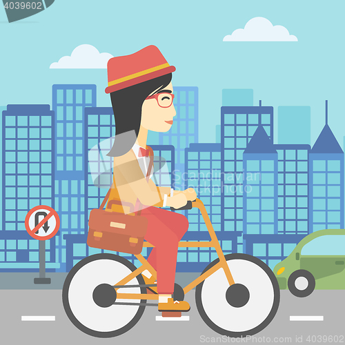 Image of Woman riding bicycle vector illustration.